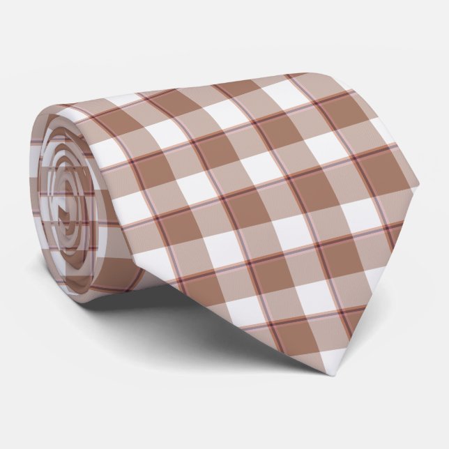 Corbata Toast Brown and Athens Gray Plaid Neck Tie (Enrollado)