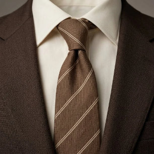 Corbata Tobacco Marrón Espiga de Arenque Franja de Patrimo