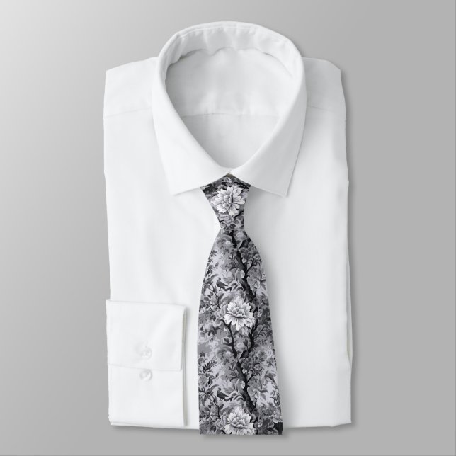 Corbata Toile de Fleur plateado y negro (Atado)