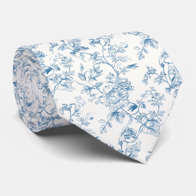 Corbata Toile De Jouy Peonies Flores Franceses (Enrollado)