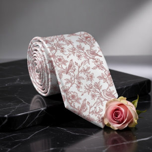 Corbata Toile de Jouy Vintage Rosa Pájaro y Floral