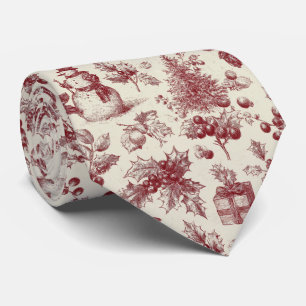 Corbata Toile de Navidad Botánico Rojo Antiguo - Acebo