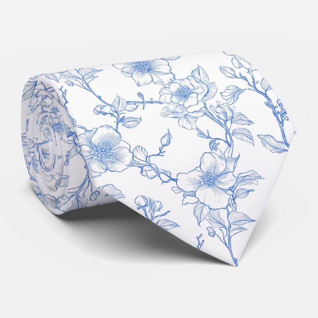 Corbata Toile floral azul (Enrollado)