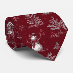 Corbata Toile Rojo Vintage de Botánica Navideña - Muñeco d