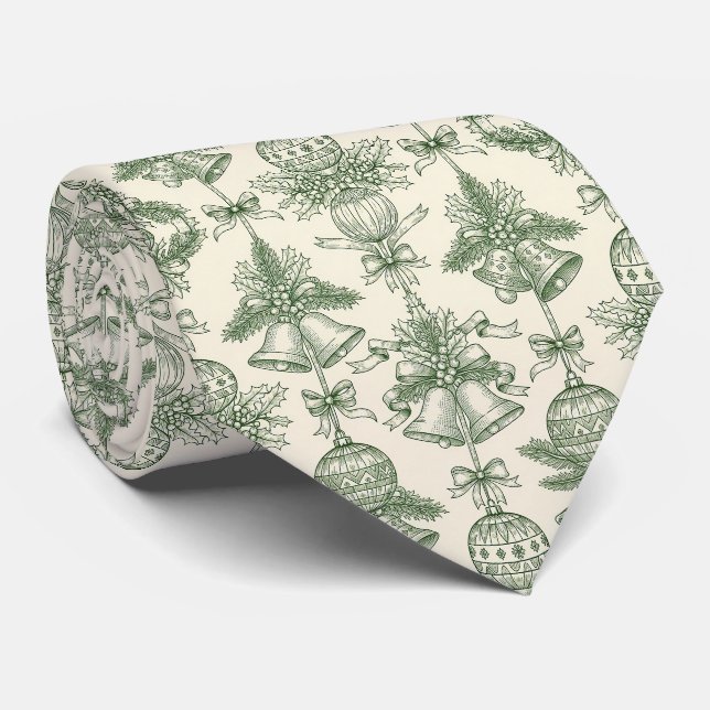 Corbata Toile Verde de Navidad Campanas y Adornos Patrón (Enrollado)