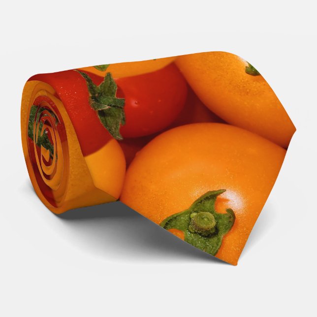 Corbata Tomates de cerezo rojos y Naranjas (Enrollado)