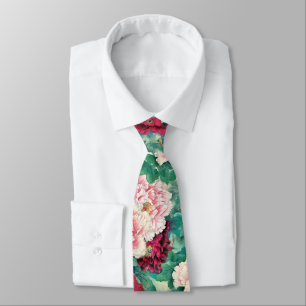 Corbata Tonos rosados y patrón de hojas verdes