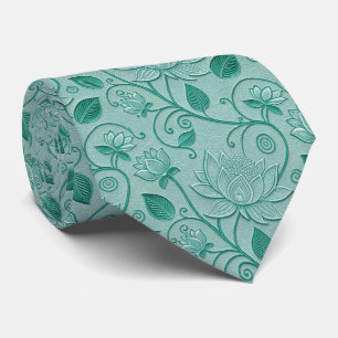 Corbata Tonos verdes pastel Flor de loto con aspecto estam