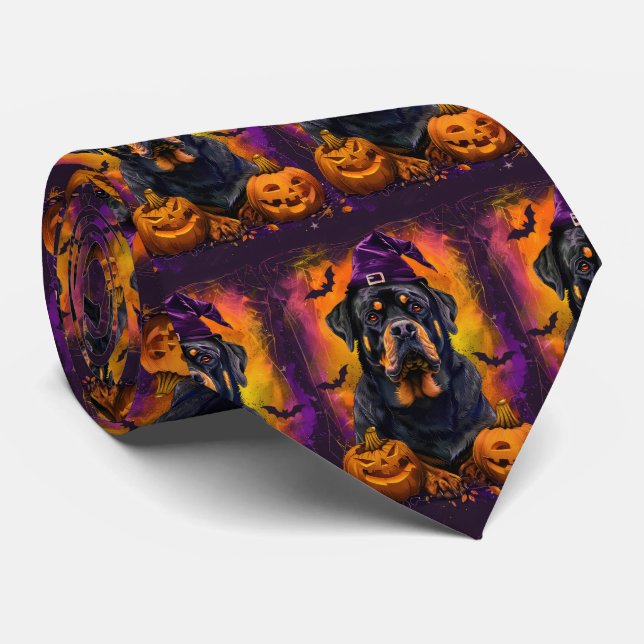 Corbata Tonto Rottweiler Perro Halloween Bruja Y Calabaza (Enrollado)
