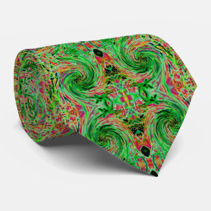 Corbata Torno abstracto de verde lima y negro floral