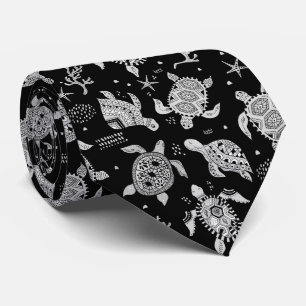 Corbata Tortuga marina de dibujo a mano patrón étnico