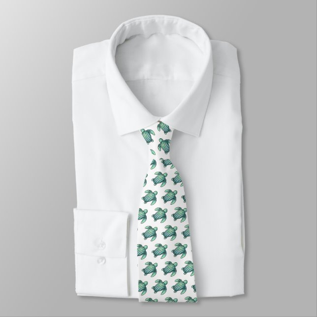 Corbata tortuga marina pintada con acuarela azul verde de  (Atado)