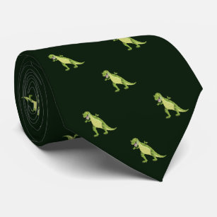 Corbata Trabajo de patrón de dinosaurio verde, regalo de g