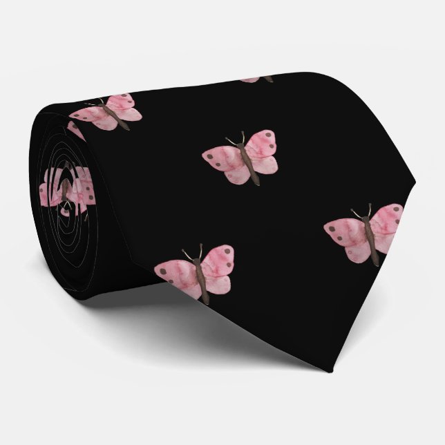 Corbata Trabajo profesional de Boda de mariposa rosa negra (Enrollado)