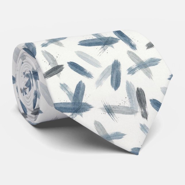 Corbata Trazos de pincel abstractos de pizarra azul gris (Enrollado)