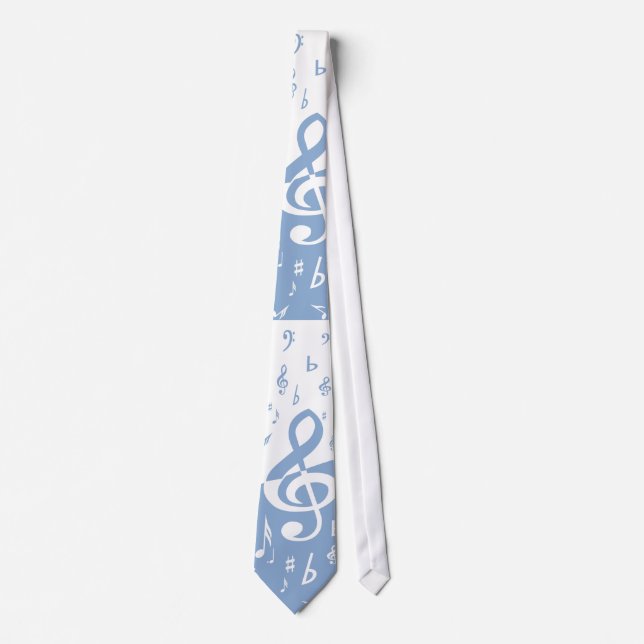 Corbata Treble Clef Wave Sky azul y blanco (Anverso)