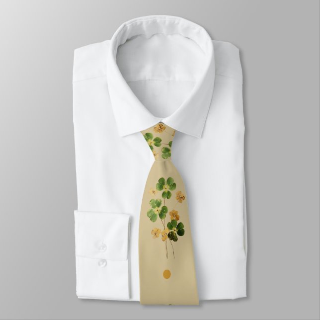 Corbata Trébol acuarela verde dorado (Atado)