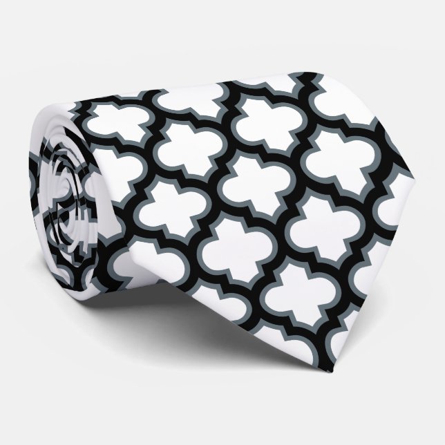 Corbata Trébol blanco y negro, Entramado, Quatrefoil (Enrollado)