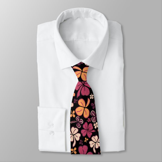 Corbata Trébol Rojo de la Suerte de 4 Hojas Patrón (Atado)