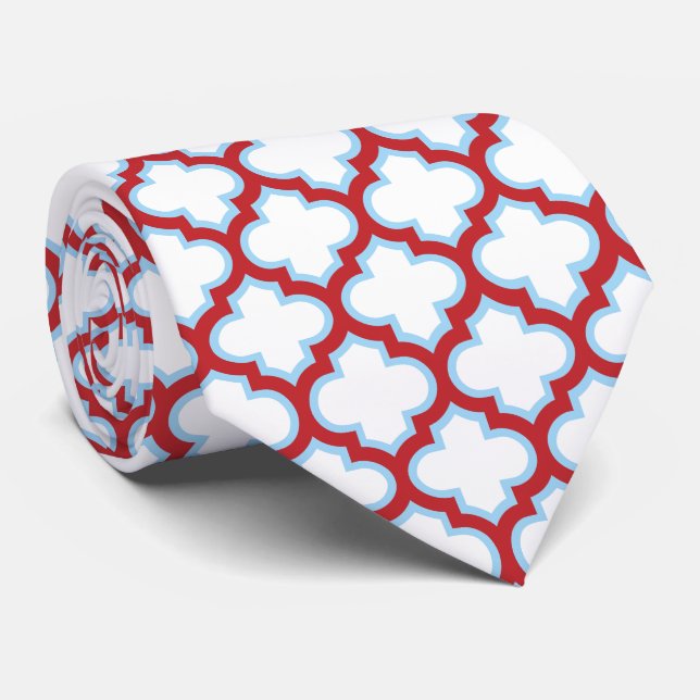 Corbata Trellis blanca y roja, Entramado, Quatrefoil (Enrollado)