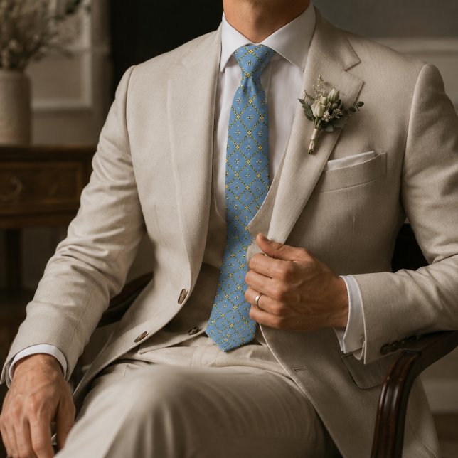 Corbata Trellis Floral Azul y Dorado (Subido por el creador)