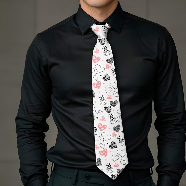 Corbata Trendy Love Gift Tie Pink Black Hearts Design (Trendy Love Gift Tie Pink Black Hearts Design)