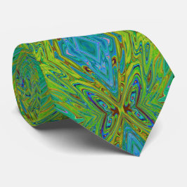 Corbata Trippy Chartreuse y Blue Abstract Butterfly