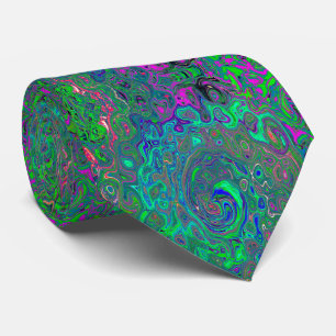 Corbata Trippy Chartreuse y Blue Retro Liquid Swirl