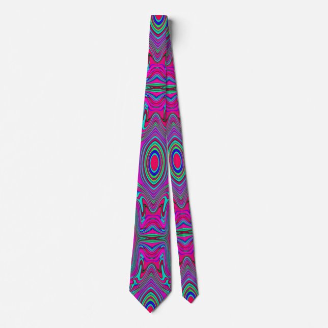 Corbata Trippy Retro Magenta, Azul y Verde Abstracto (Anverso)