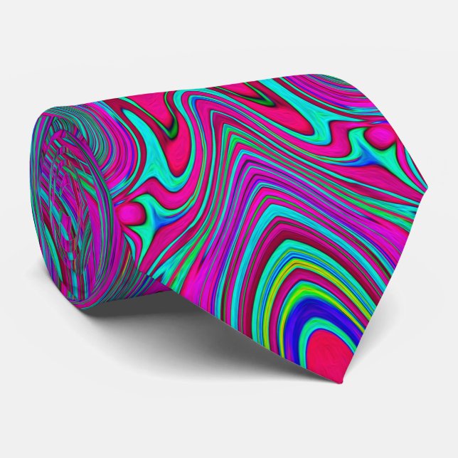 Corbata Trippy Retro Magenta, Azul y Verde Abstracto (Enrollado)