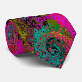 Corbata Trippy Turquoise Resumen Retro Liquid Swirl