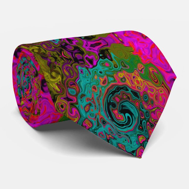 Corbata Trippy Turquoise Resumen Retro Liquid Swirl (Enrollado)