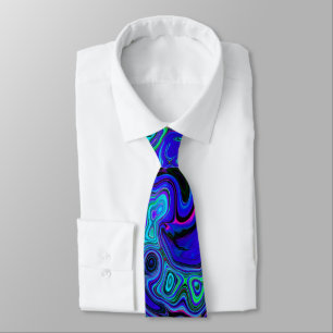 Corbata Trippy Violet Blue Abstract Retro Liquid Swirl