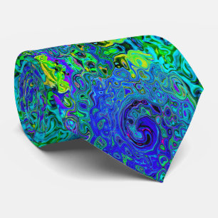 Corbata Trippy Violet Blue Abstract Retro Liquid Swirl