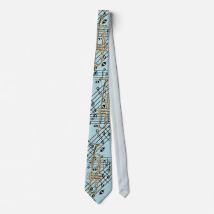 Corbata Trompeta y notas musicales sobre azul