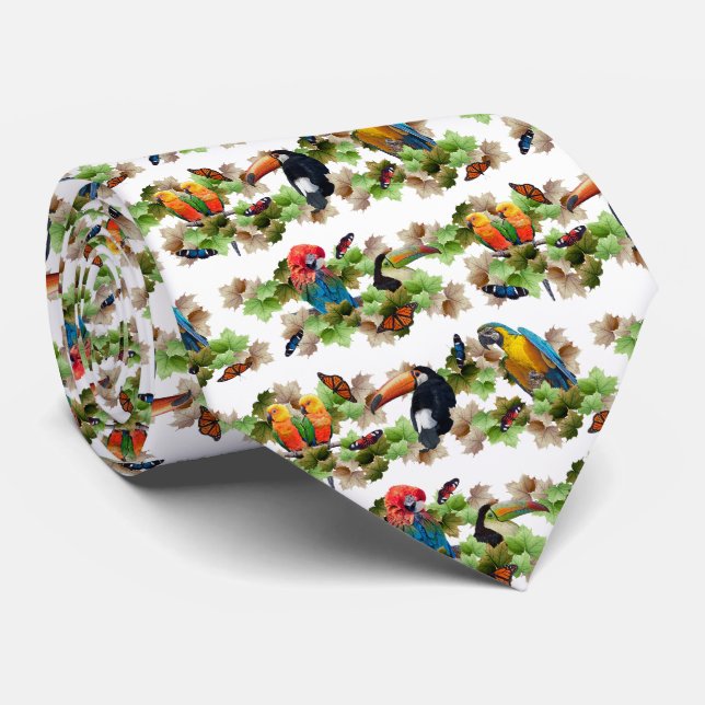 Corbata Tropical Estampado Doble Cara (Blanco) (Enrollado)