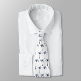 Corbata Tropical Navy Blue Palm Tree Pattern