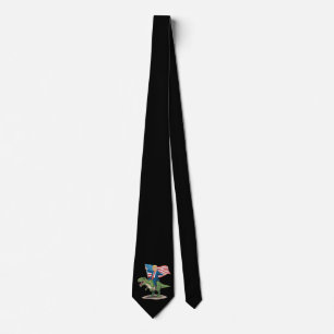 Corbata Trump montando dinosaurio T Rex bandera estadounid