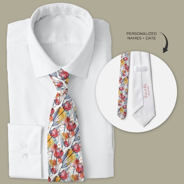 Corbata Tulipán de acuarela personalizado (floral tulip watercolor personalized groomsmen neckties)