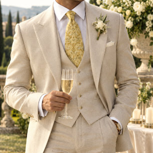 Corbata Tulipán Floral Enrejado Vid Amarillo Mantequilla