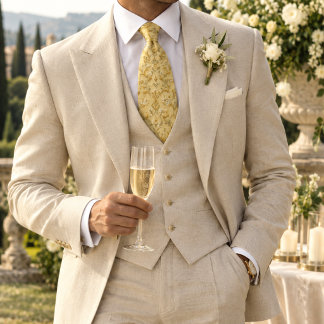 Corbata Tulipán Floral Enrejado Vid Amarillo Mantequilla
