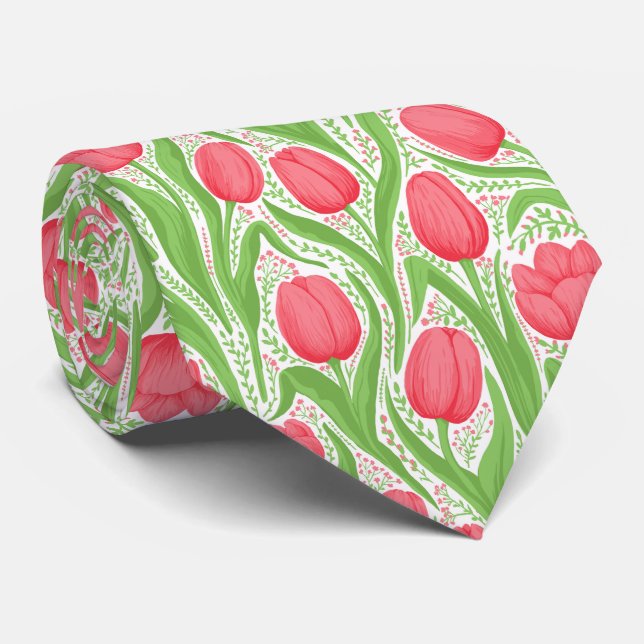 Corbata Tulipanes en rojo y verde (Enrollado)