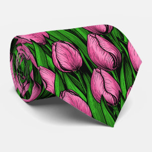 Corbata Tulipanes rosados con hojas verdes