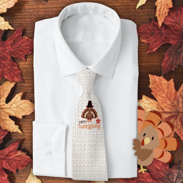 Corbata Turca del peregrino feliz de Acción de Gracias (Festive Happy Thanksgiving Pilgrim Turkey Neck Tie)