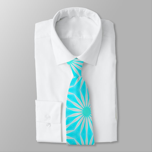 Corbata Turquesa, Aguamarina y Flores Grises con Cian  (Atado)