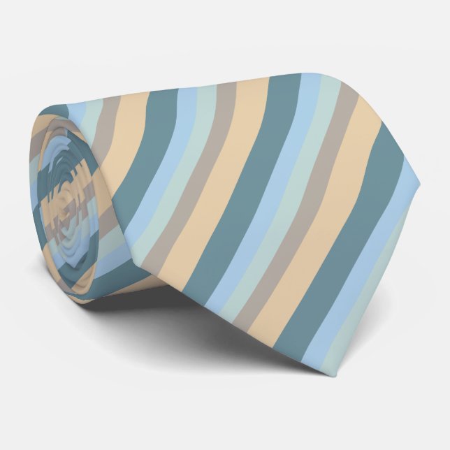 Corbata Turquesa beige de arena marrón azul a rayas de cin (Enrollado)