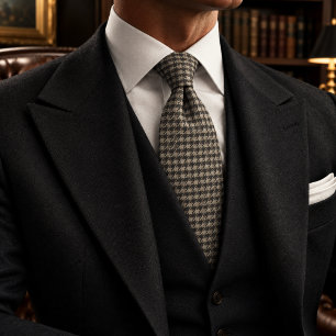 Corbata Tweed Clásico de Marfil Carbón con Estampado de Ho