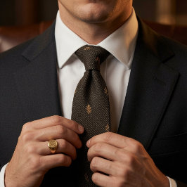 Corbata Tweed de hoja de roble y bellota marrón oscuro de