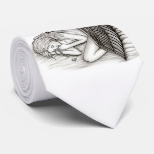 Corbata Un ángel dormido, diseño negro y blanco