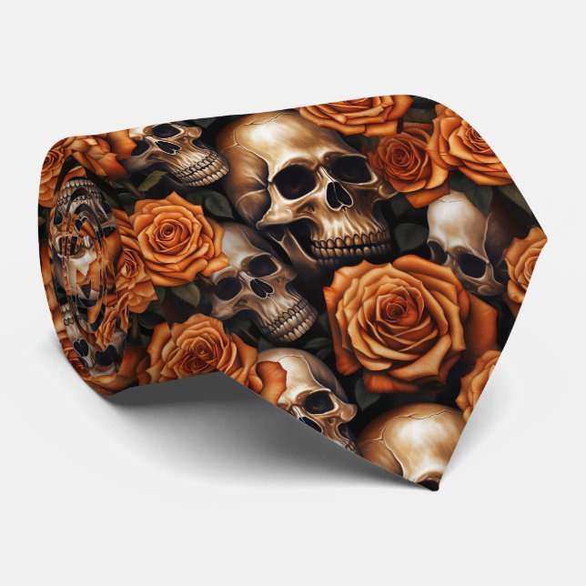 Corbata Un diseño de la serie A Skull and Roses 9 (Enrollado)